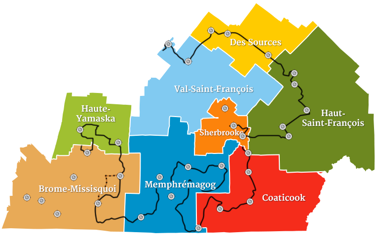 Carte des régions du Chemin des Cantons